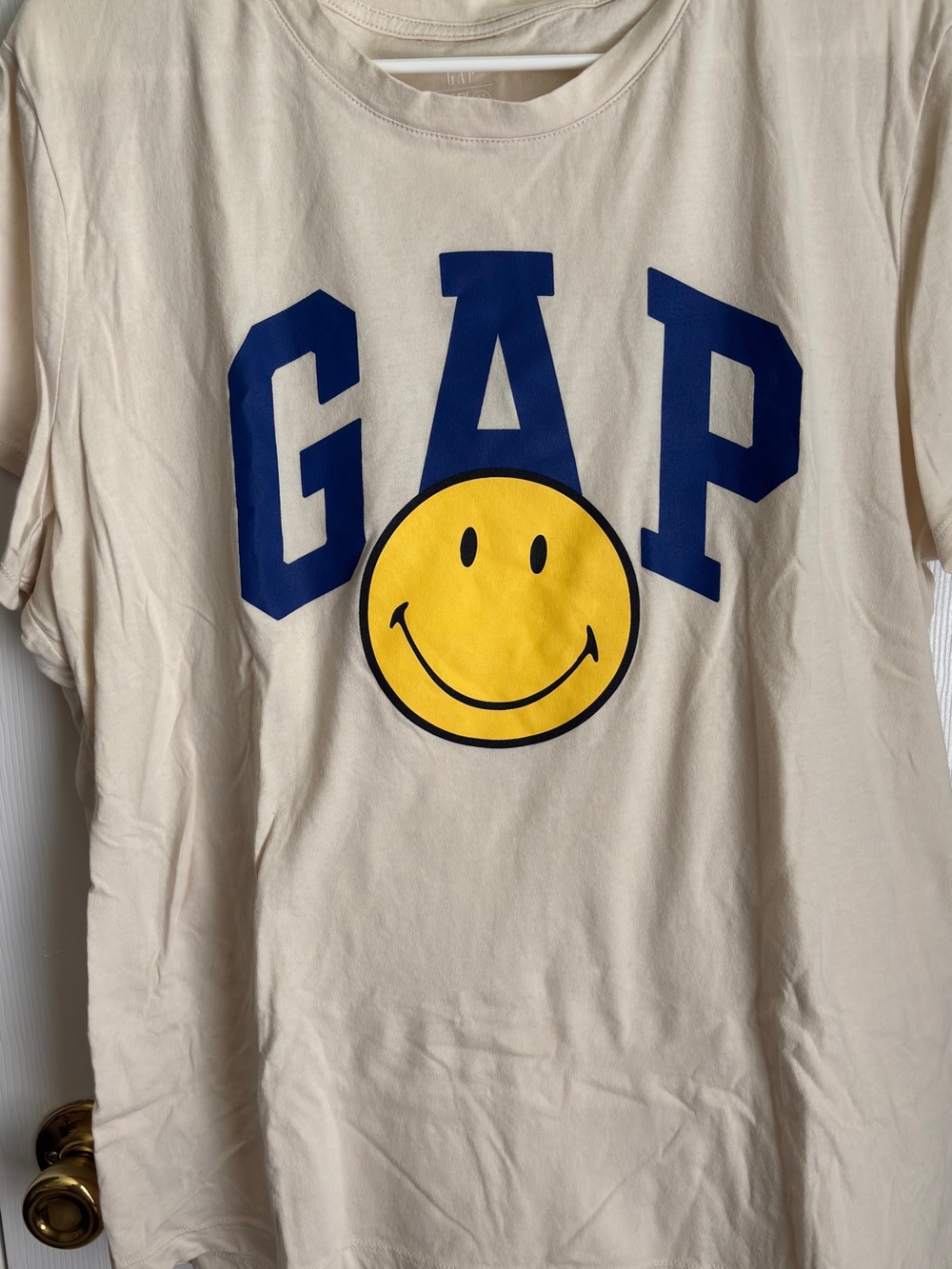 GAP Cream Short-Sleeve Tee with Yellow Smiley and Navy Logo